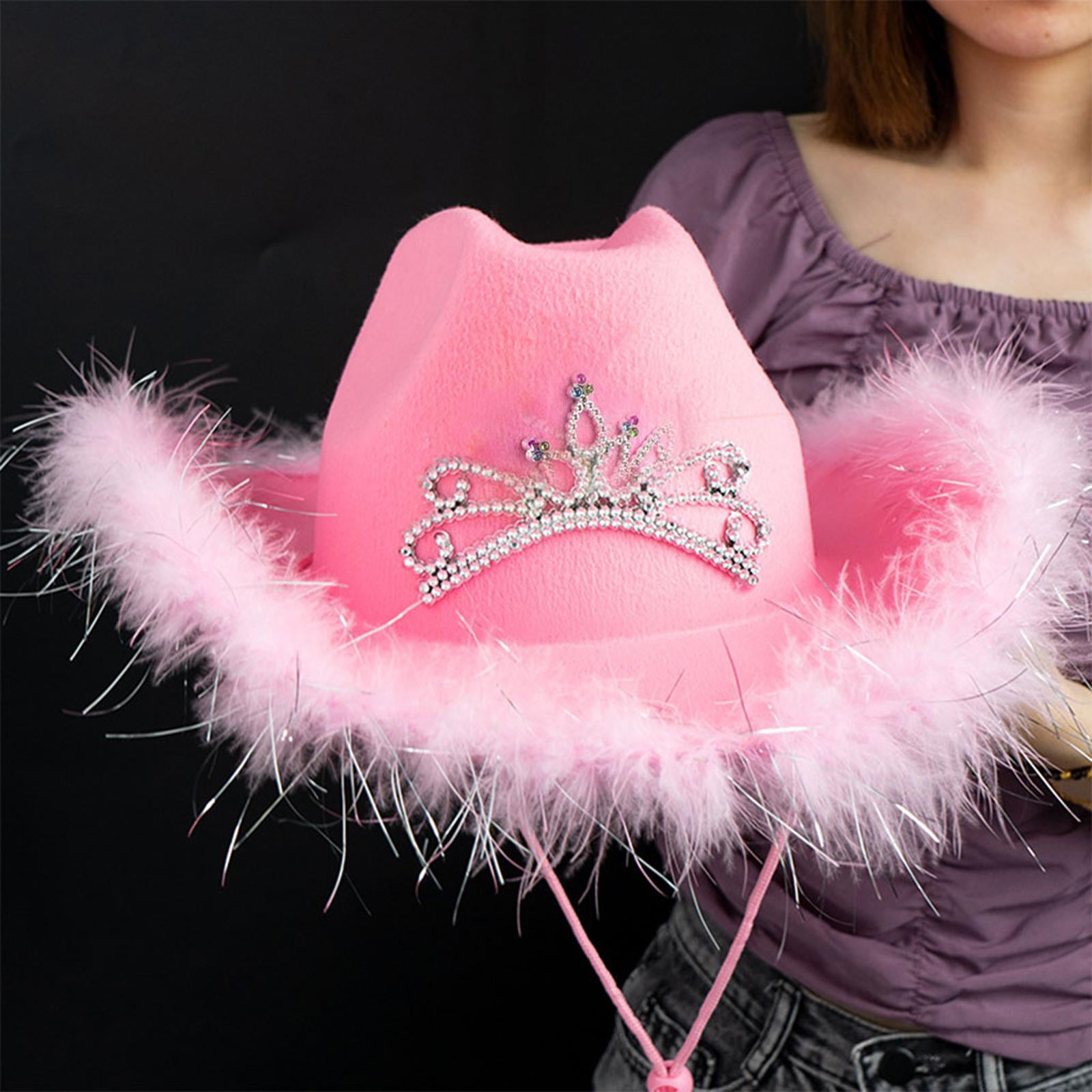 5111 Classic Womens Western Cowboy Cowgirl Hats With Wide Belt Z-pink PINK COWBOY HAT WITH TIARA COWGIRL COSTUME WILD WEST HEN  main image 2