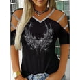 thumbnail image 3 of Gvmfive Women Tops Rhinestone Cold Shoulder T Shirt Short Sleeve Casual Tunic Blouse, 3 of 4