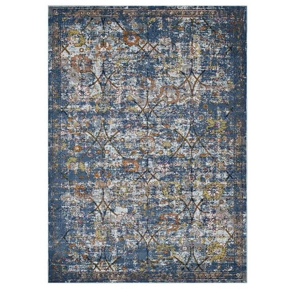 Pemberly Row 5' x 8' Floral Lattice Area Rug in Blue and Gray