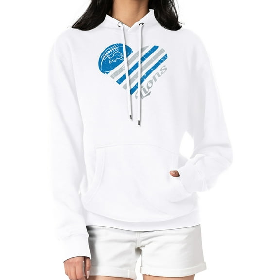 Women's G-III 4Her by Carl Banks White Detroit Lions Heart Graphic Fleece Pullover Hoodie