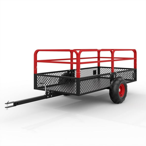 750 lbs Capability ATV Trailer, Tow Behind Steel Dump Cart,17 Cubic Feet Yard Garden Trailer with Removable Sides & All Terrain Tires, Fits Lawn Mower, Tractor, Garden Cart, Red