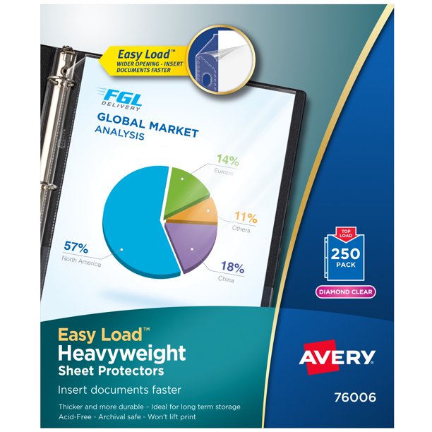 Avery Diamond Clear Heavyweight Sheet Protectors, Easy Load, 250