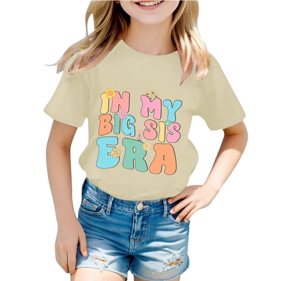 Hienoo Girls Round Neck Short Sleeved T Shirt Top with Letter Print, Sizes 1-2