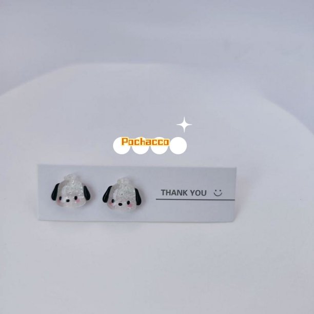 Lindos pendientes de pompón transparente Purin/Kuromi con dibujos animados, pendientes creativos periféricos, regalos navideños para amigos y niños