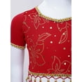thumbnail image 5 of TiaoBug Kids Girls Floral Print Indian Belly Dance Outfits Shiny Crop Top with Bloomers Carnival Set Red 2Pcs/Set 2-3, 5 of 7