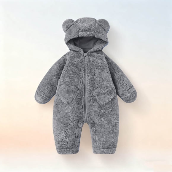 Cowsor Newborn Baby Bear Outfit Girls Boys Winter Fleece Clothes Hooded Romper Set
