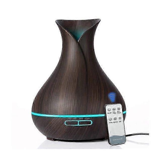 550ML Wood Grain Air Humidifier Vase Shape Mute Aroma Essential Oil Diffuser with Remote Control