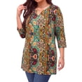 thumbnail image 2 of WellSize Plus Size Womens Tunic Tops 3/4 Sleeve Dressy Fall Blouses Casual V Neck Floral Shirts Tunics for Leggings, 2 of 8