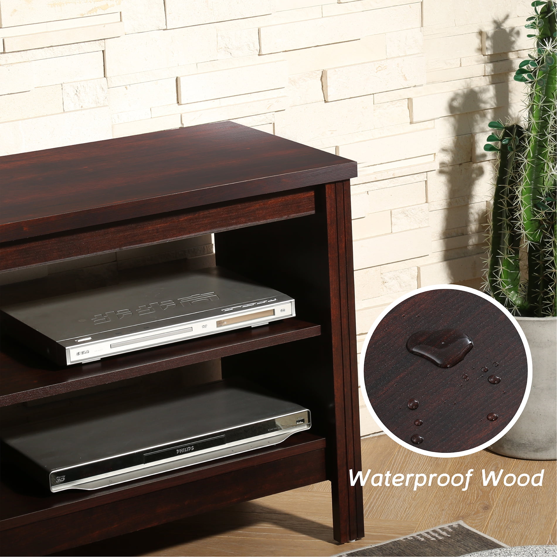 Wampat Farmhouse TV Stands for 75 inch Flat Screen Wood Media Console Storage Cabinet Entertainment Center, 70 inch, Brown