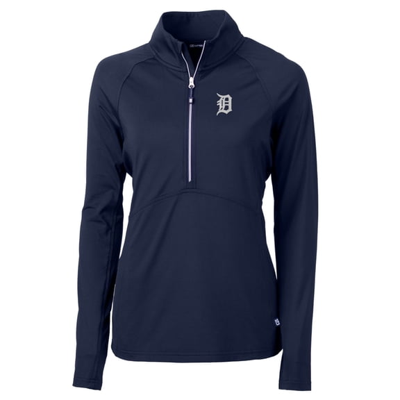 Women's Cutter & Buck Navy Detroit Tigers Adapt Eco Knit Stretch Half-Zip Pullover Top