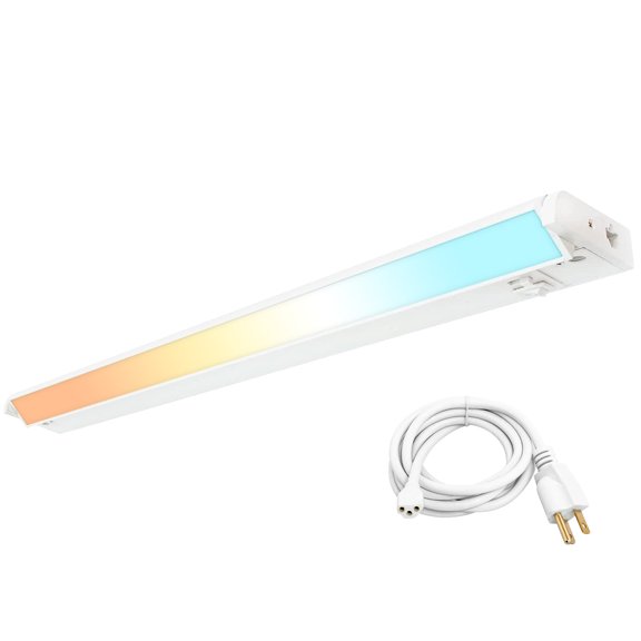 24 Inch LED Under Cabinet Lighting, 15W, 925LM, 5CCT 2700-5000K,CRI>90, 70 Degree Swivel Lens, Dimmable, 120V, Hardwired or Plug-in, Linkable Under Counter Lights For Kitchen Counters Closets