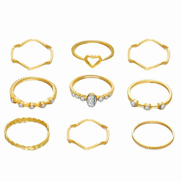Anillo de las mujeres anillo de onda conjunto de 9 piezas de apertura de anillo de acero inoxidable anillo de desgaste apilados
