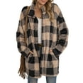 thumbnail image 3 of hirigin Women Loose Velvet Coat, Long Sleeve Lapel Neck Buttons Plaid Print Spring Street Casual Coat, 3 of 9