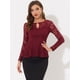 thumbnail image 3 of Allegra K Blusa de encaje floral elegante de manga larga con cuello redondo para mujer borgo?a L, 3 of 5