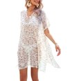 thumbnail image 2 of Lucakuins, pareo de Bikini con estampado a la moda para mujer, Tops transparentes de manga corta calados para la playa, Tops de punto, traje de baño, blusa con protección solar Lucakuins  moda, 2 of 9