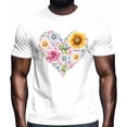 thumbnail image 2 of Camisetas para hombre, camiseta de algodón con cuello redondo, diseño de flores de primavera, hojas, rosas, girasoles y margaritas., 2 of 8