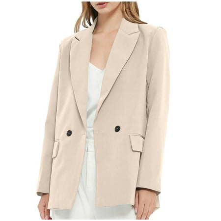 Womens Blazer on Clearance Business Casual Solid Office Long Sleeve Draped Lapel Jacket Suits with Pockets