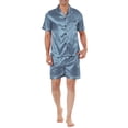 thumbnail image 1 of INSPIRAR CHIC Conjuntos de Pijamas de Satén para Hombres de Manga Corta Verano 2 Piezas Ropa de Casa Ropa de Dormir Pijamas M Azul Claro, 1 of 5