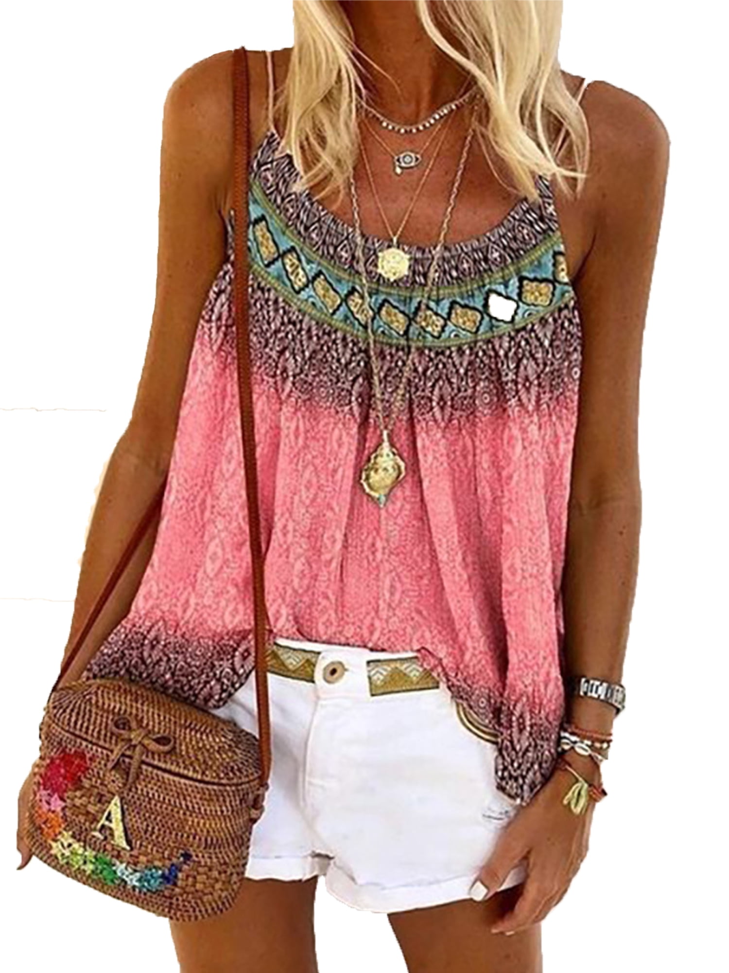 Women Holiday Sleeveless Floral Vest T-Shirt Cami Ladies Summer Tank Tops Blouse 