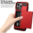 thumbnail image 3 of for iPhone 14 Pro Max Case Wallet Credit Card Holder ID Slot Sliding Door Hidden Pocket Men Anti-Scratch Dual Layer Hybrid Bumper Armor Protective Shell Back Cover for 6.7 inch Red, 3 of 14