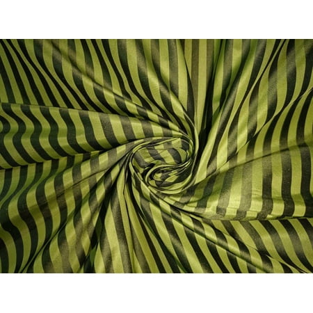 100% PURE SILK TAFFETA FABRIC LIME YELLOW WITH BLACK COLOUR STRIPES 54" wide TAF#S111[1]