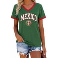 thumbnail image 2 of Women's Mexico Soccer Fan T-Shirt, Patriotic Green Red Heart Flag Graphic V-Neck Ringer Tee, 2026 Game Day Soccer Tournament Supporter Top, 2 of 14