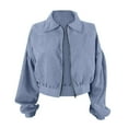 thumbnail image 4 of Charmgo Jackets for Women, Womens Fashion Corduroy Jacket Lapel Solid Color Long Sleeve Cropped Jacket Zip Coat Bomber Jacket Women, Jackets Women Light Blue XXL, 4 of 4
