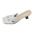 thumbnail image 7 of Womens Heeled Sandals Open Square Toe Slip on Mules Crooss Strap Kitten Heels Trendy Slides Summer Dress Shoes White Size 6.5, 7 of 7
