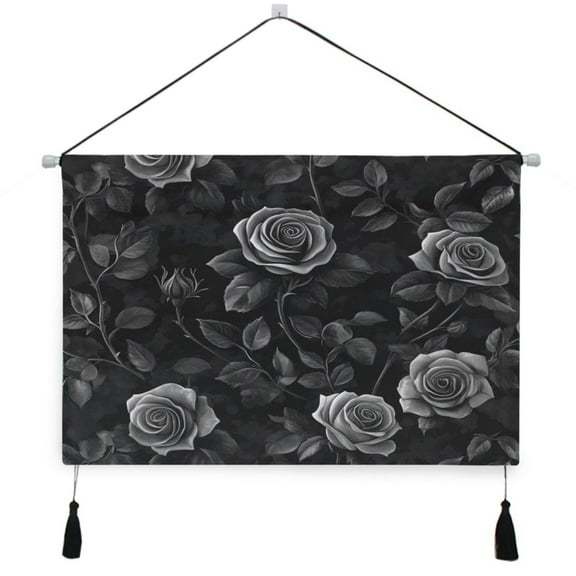 WOBOGO Black Rose Living Room Canvas Wall Art Bedroom Study Framed Canvas Print Artwork Home Office Decorations 24.5×16.7in