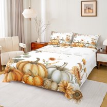 jejeloiu Country Autumn Pumpkin Full Size Sheets,Hello Fall Bed Sheets,Rustic Farmhouse Cabin Sheet Sets For Men Women,Luxury Bedroom Decor,4 Pieces