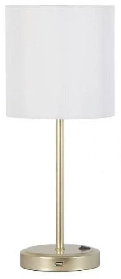 (4 pack) Mainstays 19" Modern Gold Stick Table Lamp with White Fabric Shade and USB Port