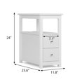 thumbnail image 2 of Sandinrayli End Table with Charging Station Narrow Nightstand Bedside Table with Storage Shelves for Living Room Bedroom, White, 2 of 7