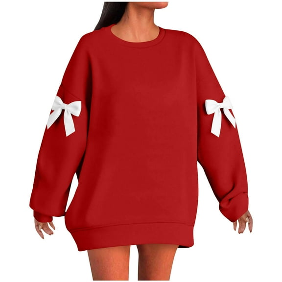 Scyoekwg Women Oversized Sweatshirts Crewneck Plus Size Sweatshirts Fashion Drop Shoulder Long Sleeve Comfy Pullover Outfits (Red,M)