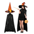 thumbnail image 2 of 2Pcs Women Witch Costume Set Full Length Cloak Lighted Lace Flower Hat Gothic Cosplay Outfit Set for Halloween, 2 of 4