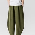 thumbnail image 6 of Xdegoge Men'S Linen Pants Baggy Wide Leg Casual Loose Fit Yoga Lounge Harem Trousers with Elastic Waist Drawstring Summer Beach Vacation Bottoms, 6 of 9