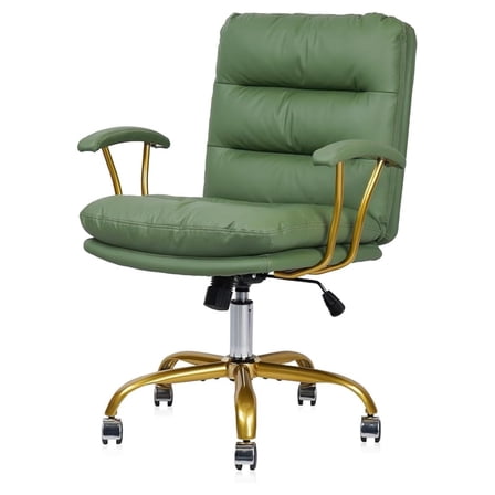 Ergonomic Desk Chair with Wheels and Arms, Swivel Faux Leather Office Chair with Base, Adjustable Height Modern Computer Chair for Office, Home, Bedroom, Vanity, Green