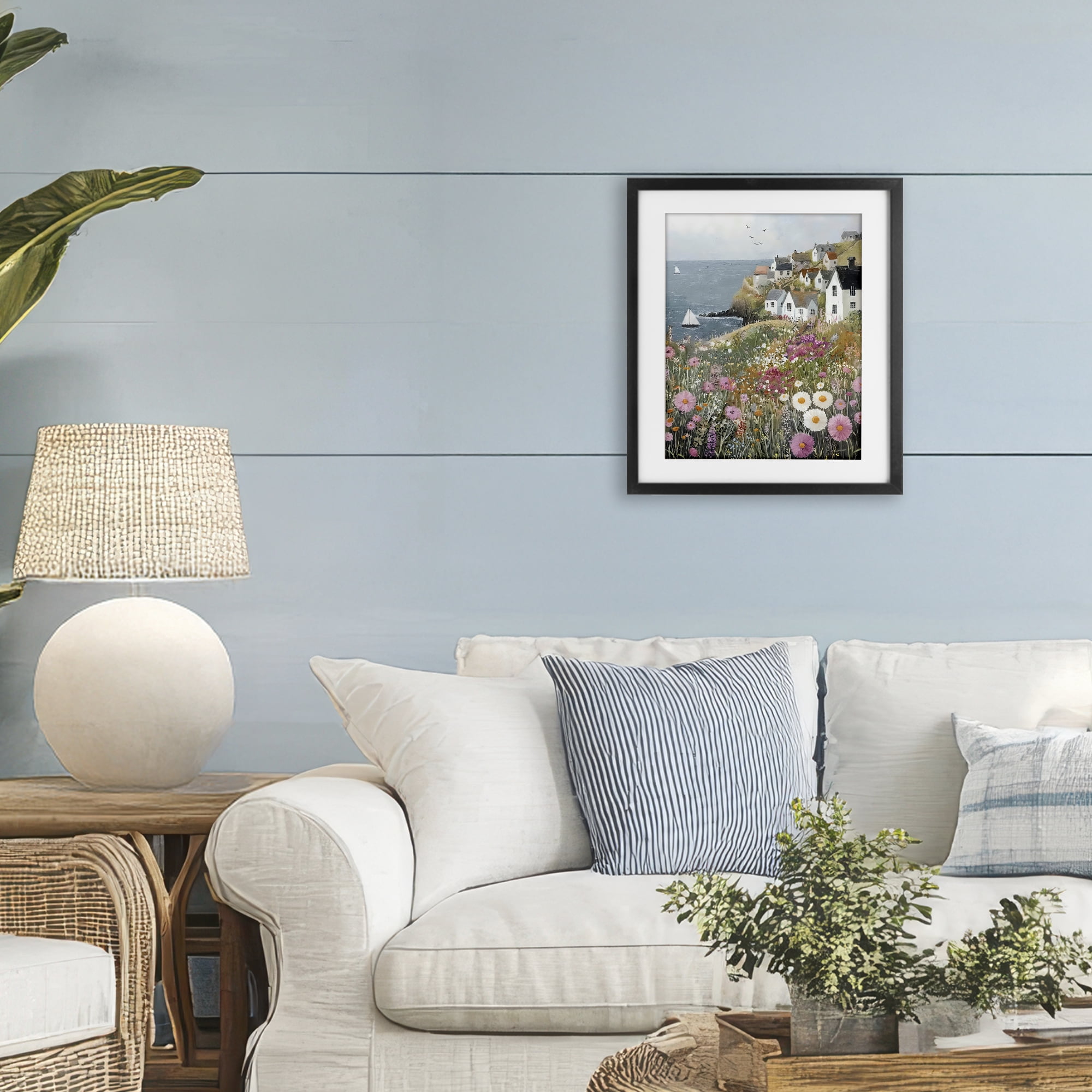 Stupell Industries Pink Meadow Overlooking Sailboats Black Framed Print Under Glass, design by Riley B