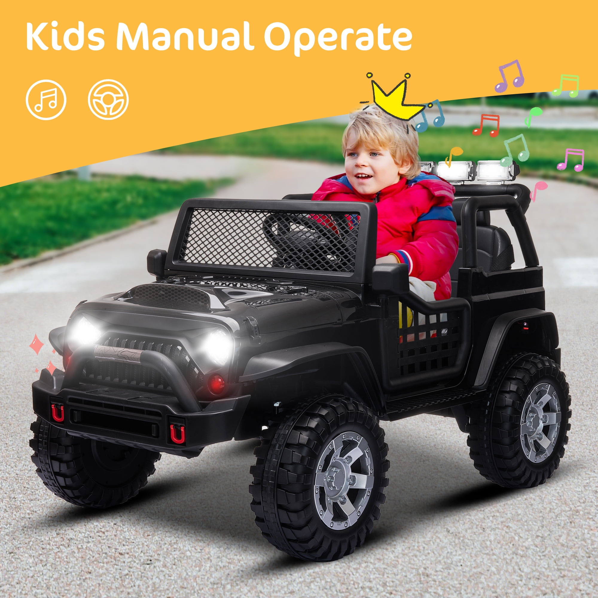 2 Seater Kids Ride on Truck with Remote Control, Music, 12V Children Electric Jeep Car - image 3 of 10