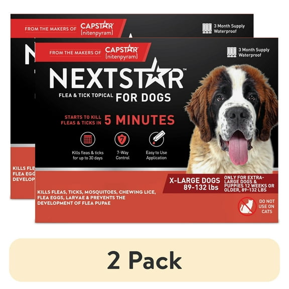 (2 pack) NEXTSTAR Flea & Tick Topical Prevention for Dogs 89-132 lbs, 3-Month Supply