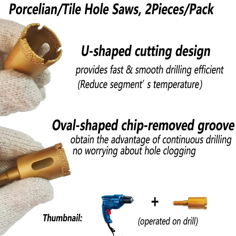 2 PCS Diamond Core Drill Bit - 1-1/4 Inch (32mm) Hole Saw For Concrete, Tile, Granite, Marble | Dry/Wet Use, Triangle Shank