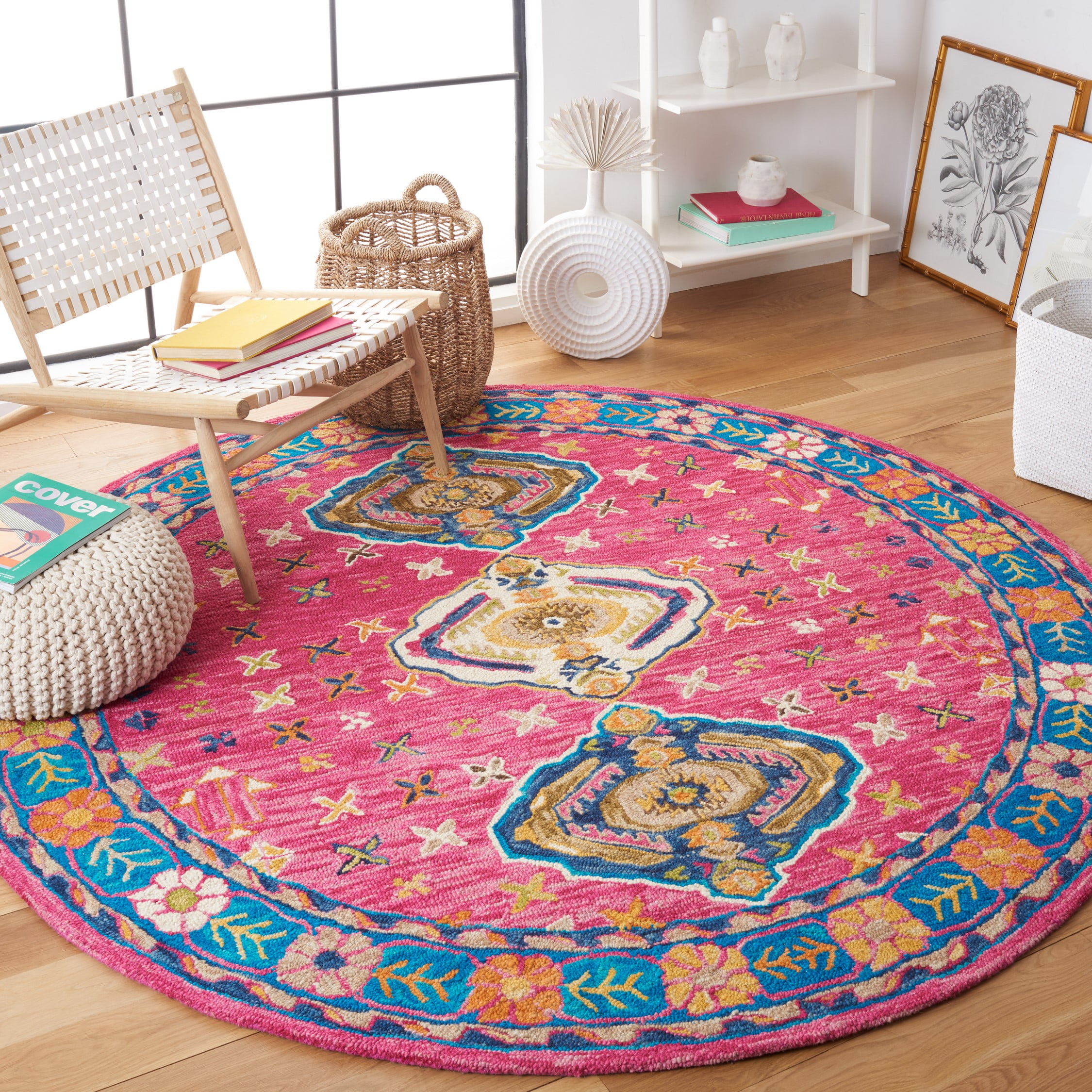 SAFAVIEH Aspen Noel Tribal Area Rug, Red/Blue, 7' x 7' Round