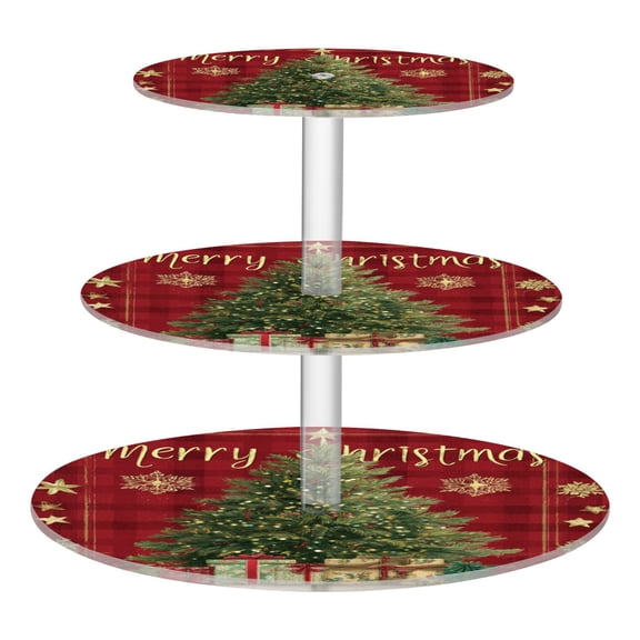 Wobogo Christmas Tree 3 Tier Acrylic Cake Stand with Clear Round Hold for Wedding Holiday Birthday Baby Shower Tea Party