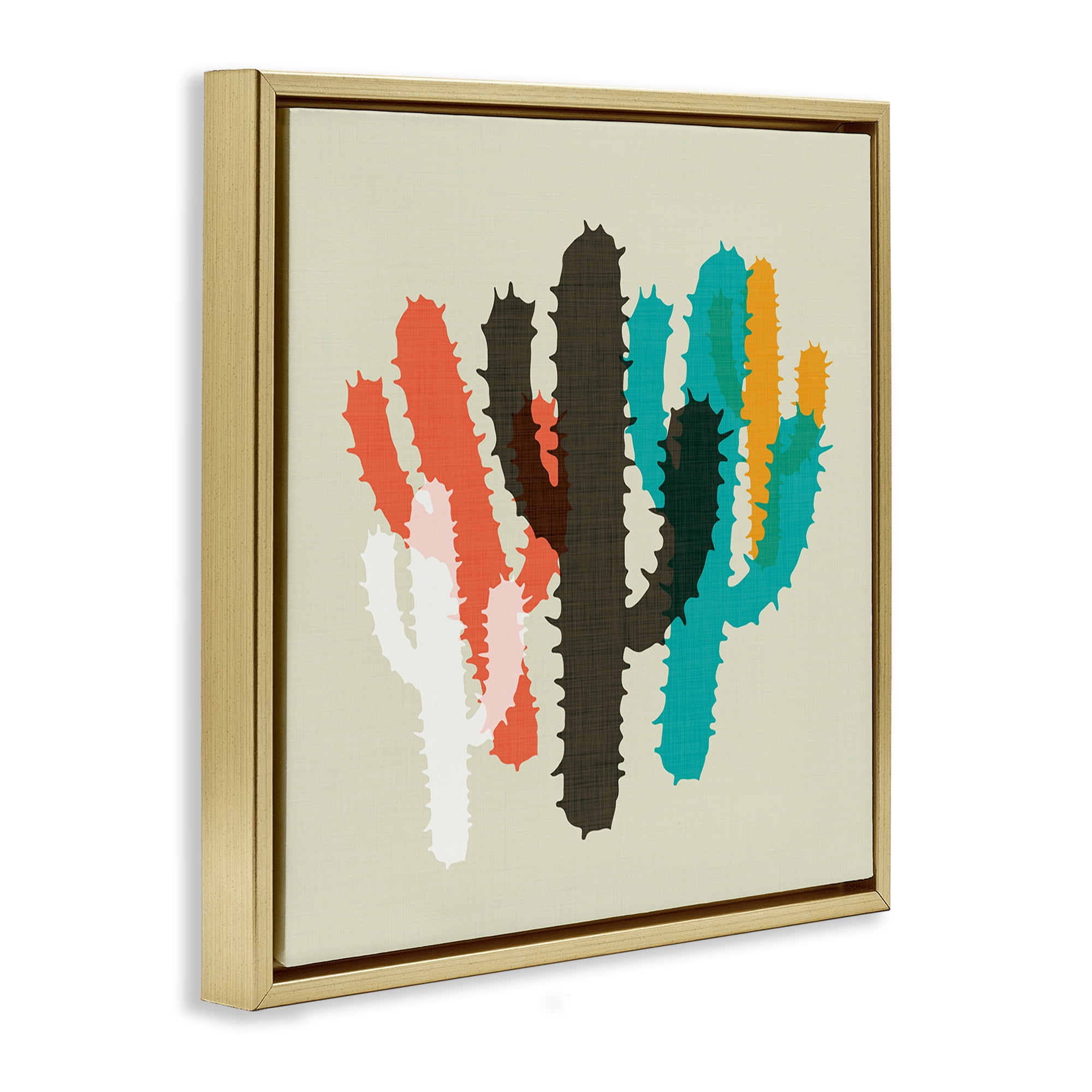 Stupell Industries Overlapping Cactus Pattern Botanical & Floral Painting Gold Floater Framed Canvas Art Print Wall Art, 25 x 25