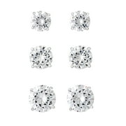 Believe by Brilliance Fine Silver Plated Cubic Zirconia Round Stud Earrings, 3 Pack