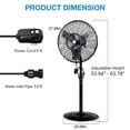 thumbnail image 5 of Achazel 24" Outdoor Pedestal Oscillating Misting Fan, 3-Speed Waterproof Industrial Fan, High Velocity Patio Cooling Fan for Outside, UL Listed, 5 of 7