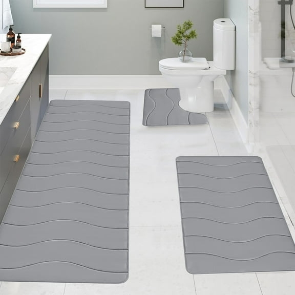 AZXY Bathroom Rug Sets Clearance,Bath Mat Set 3 Piece,Bathroom Mats Memory Foam,Gray Non Slip Washable Bath Rug Sets Under $25