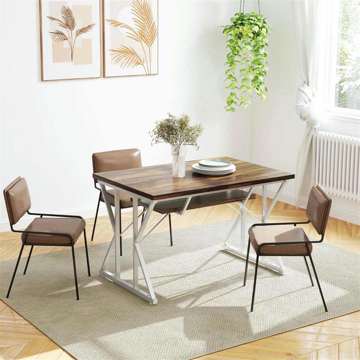 Demi Bonn 63"-47" Extendable Kitchen Table for 4 to 6 People, Farmhouse Dinner Table for Dining Room, Home Office, Living Room Furniture, Brown