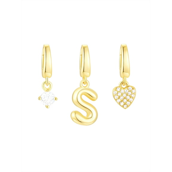 Brilliance Fine Jewelry Simulated Diamond Initial S Charm Set in 14KT Gold Plated Sterling Silver