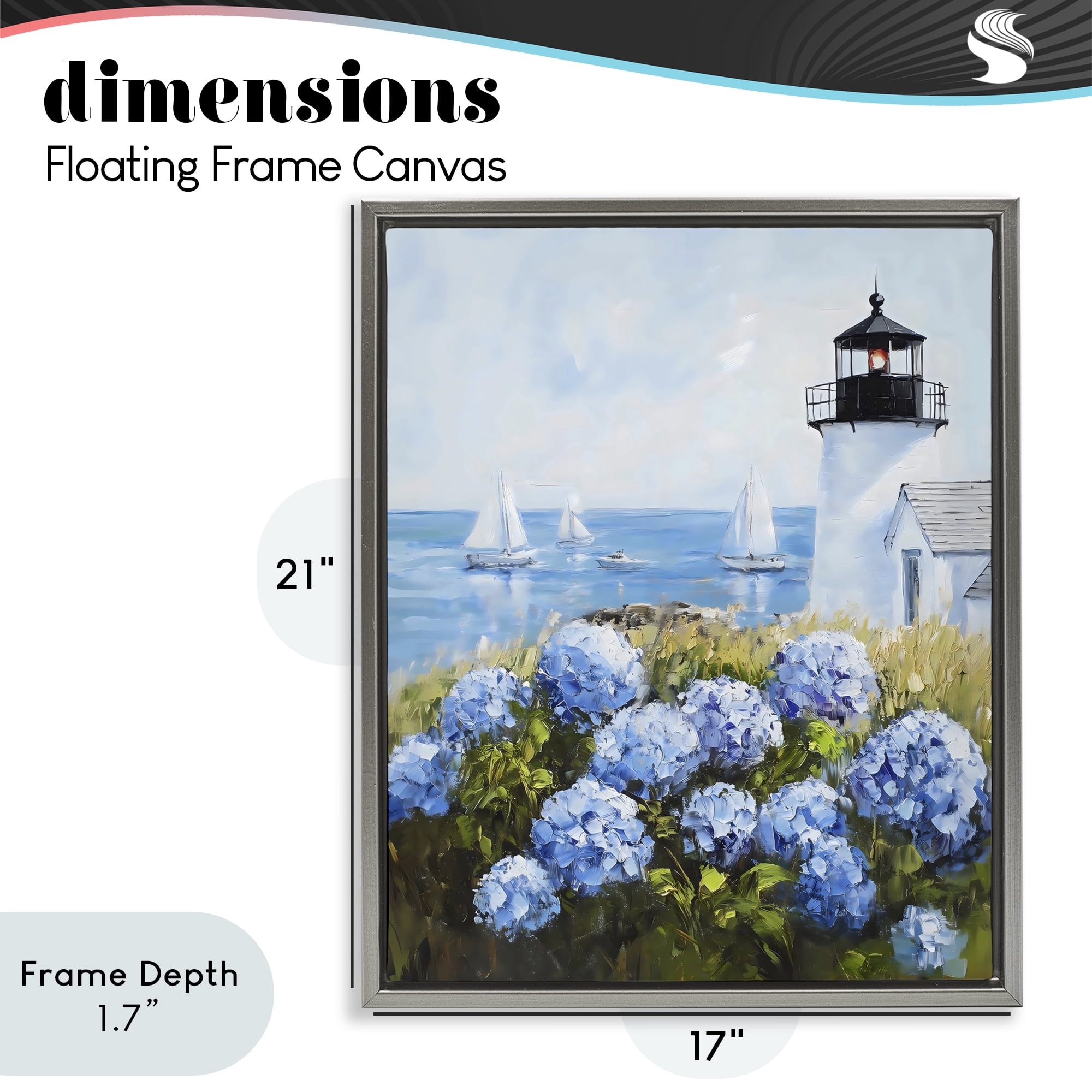 Stupell Industries Lighthouse Surrounded by Hydrangeas Gray Framed Floater Canvas Wall Art, design by Arlington Prints