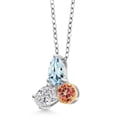 thumbnail image 2 of 925 Silver and 10K Yellow Gold Aquamarine and Lab Grown Diamond and Ecstasy Mystic Topaz Pendant Necklace for Women | 2.60 Cttw | Pear Shape 8X6MM | Oval 7X5MM | Round 5MM | with 18 inch Chain, 2 of 4